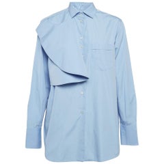 Valentino Blue Cotton One Shoulder Flap Detail Shirt S