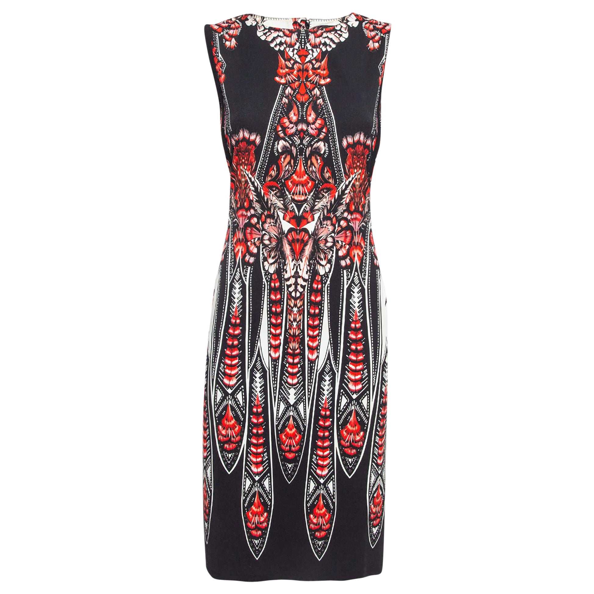 Roberto Cavalli Black/Red Printed Stretch Crepe Short Dress M For Sale