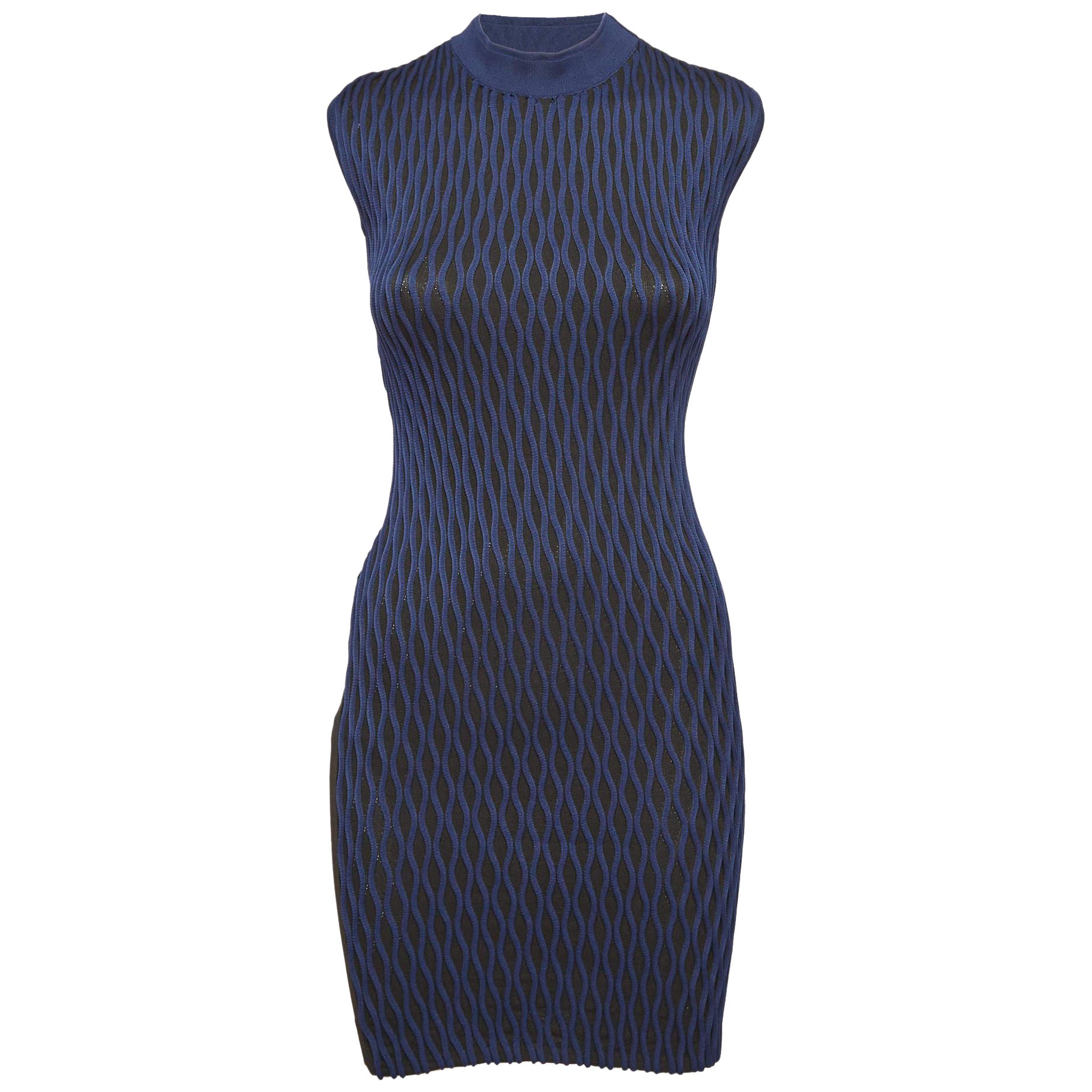 Mini-robe Balenciaga noire/bleu texturée S