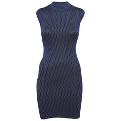Balenciaga Mini Vestido de Punto Texturado Negro/Azul S