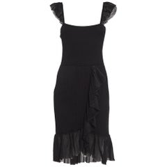Sandro Black Rib Knit Ruffled Short Dress M
