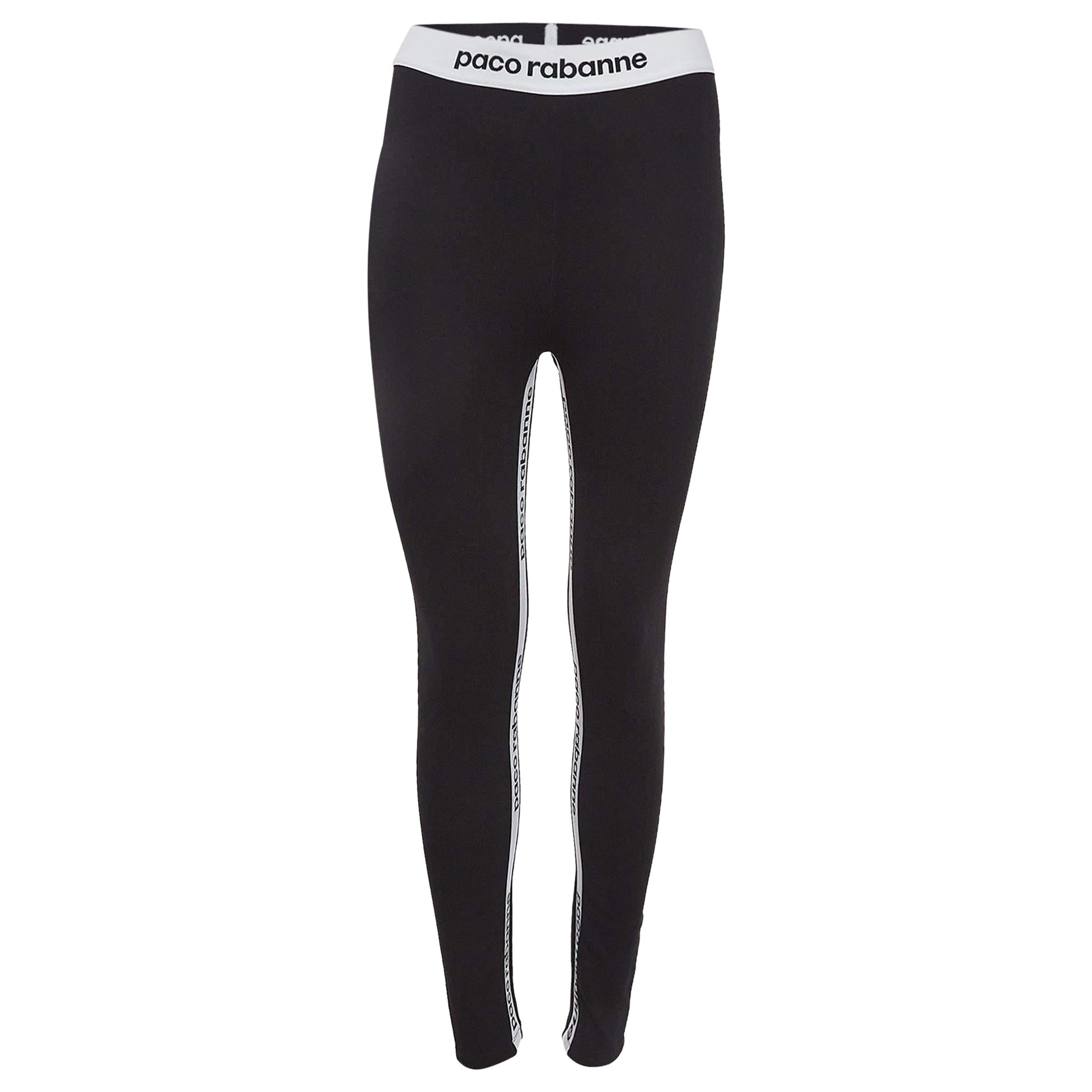 Paco Rabbane Black Jersey Logo Tape Detail Leggings L For Sale