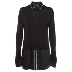 Sandro Black Knit and Satin Detachable Collar Top M