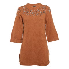 Chanel Brown Embellished Cashmere Knit Tunic Sweater M