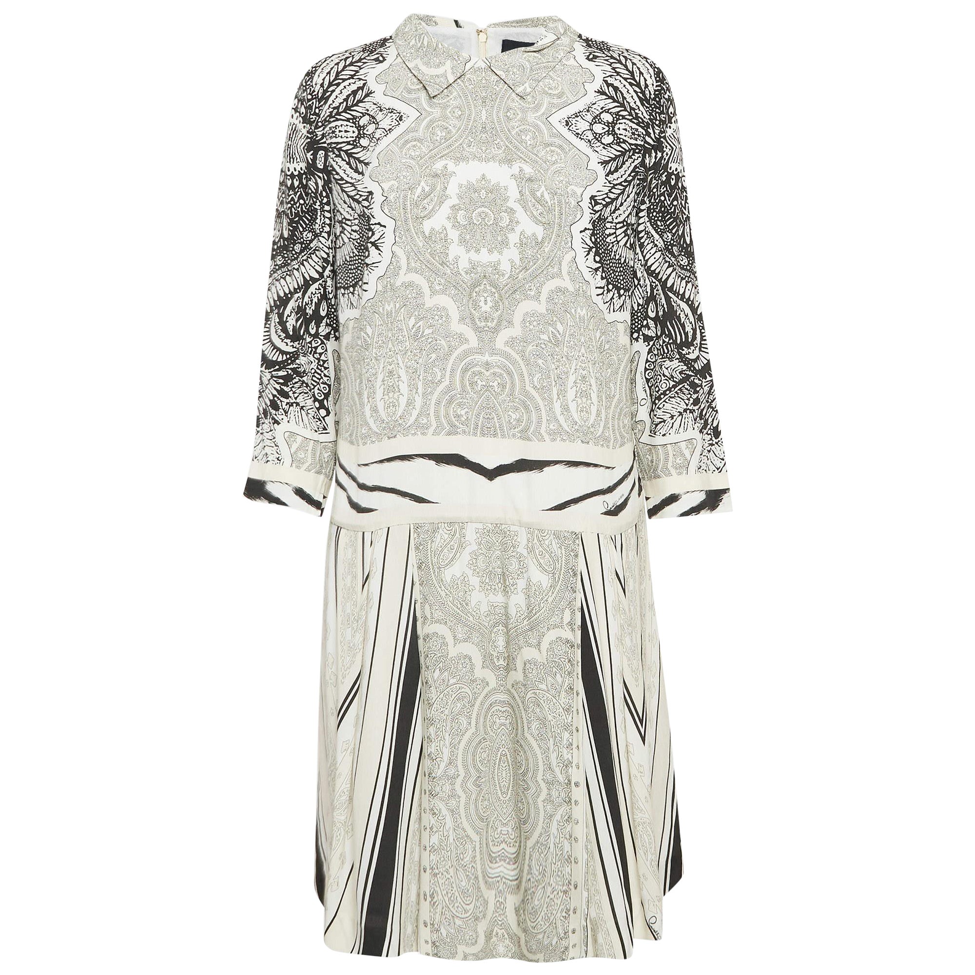 Class by Roberto Cavalli Vestito corto in crepe stampato bianco/nero M. I.