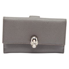 Alexander McQueen Grey Leather Skull Crystals French Wallet