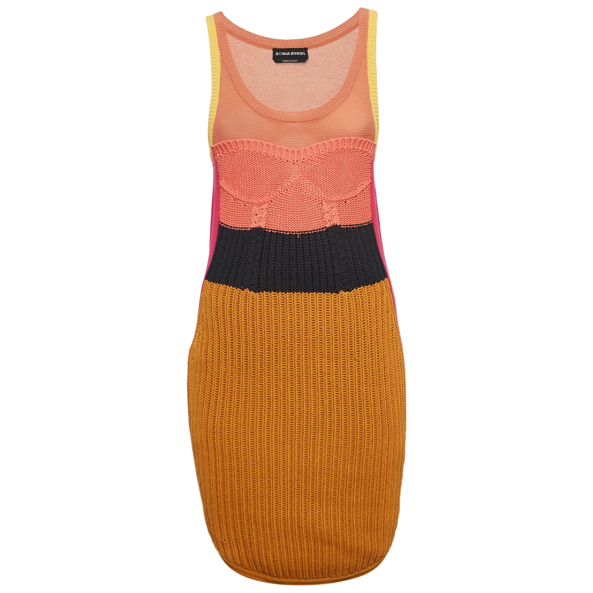 Sonia Rykiel - Mini abito senza maniche in maglia a coste multicolor XS