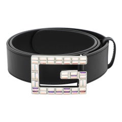 Gucci Black Leather Crystal Embellished G Buckle Belt 80CM