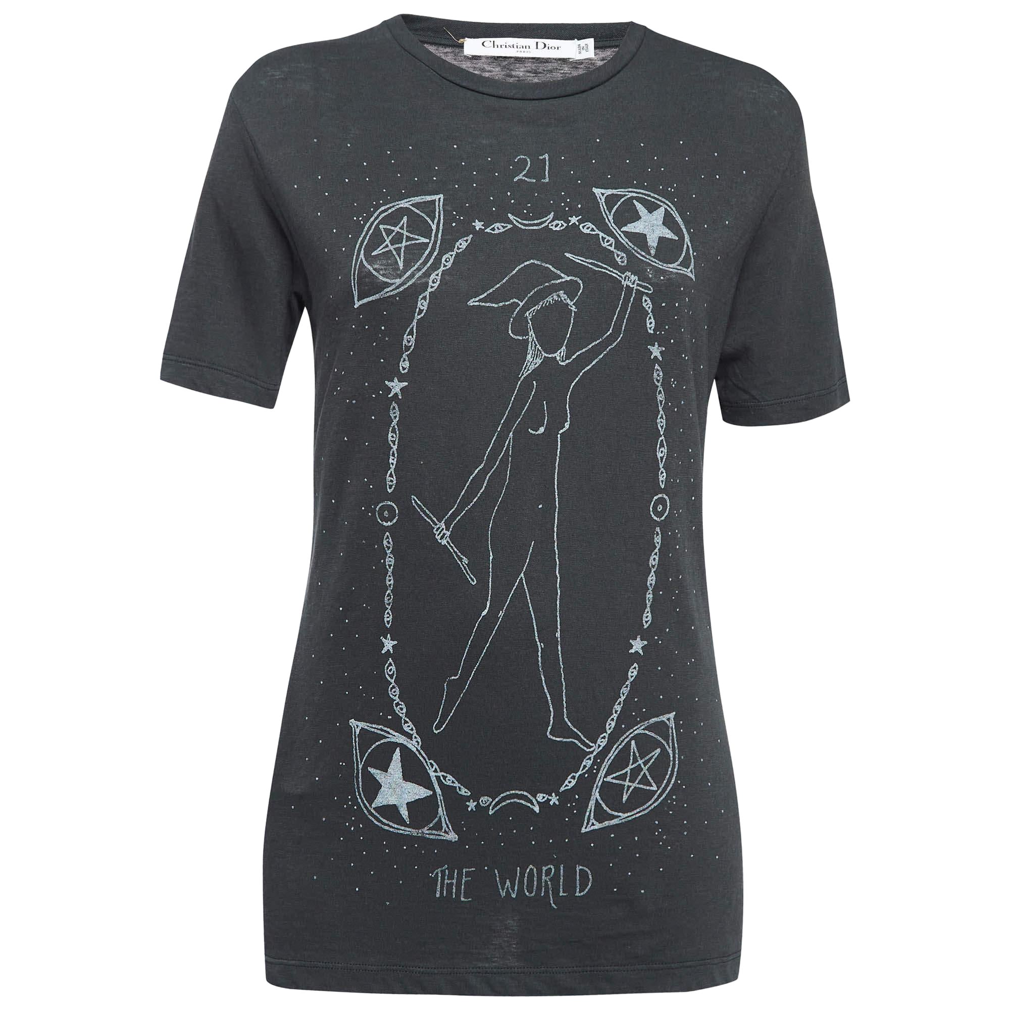 Dior Dark Grey Printed Cotton Jersey T-Shirt XS