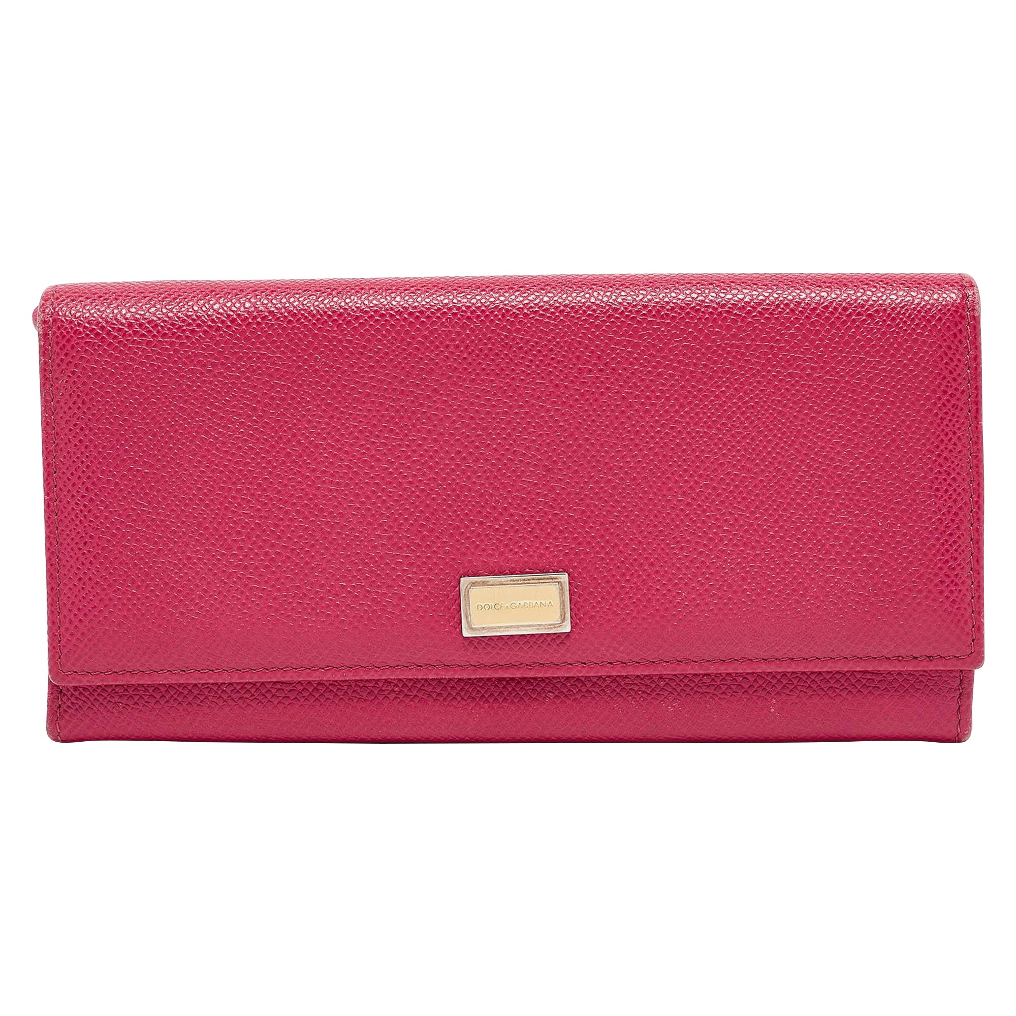 Dolce & Gabbana Fuchsia Leather Flap Continental Wallet For Sale