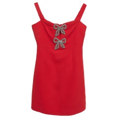 Self-Portrait Red Crepe Studded Bow Detail Mini Dress S