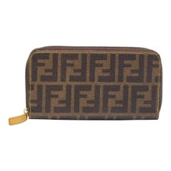 Fendi Tobacco Zucca Coated Canvas Zip Around Continental Wallet