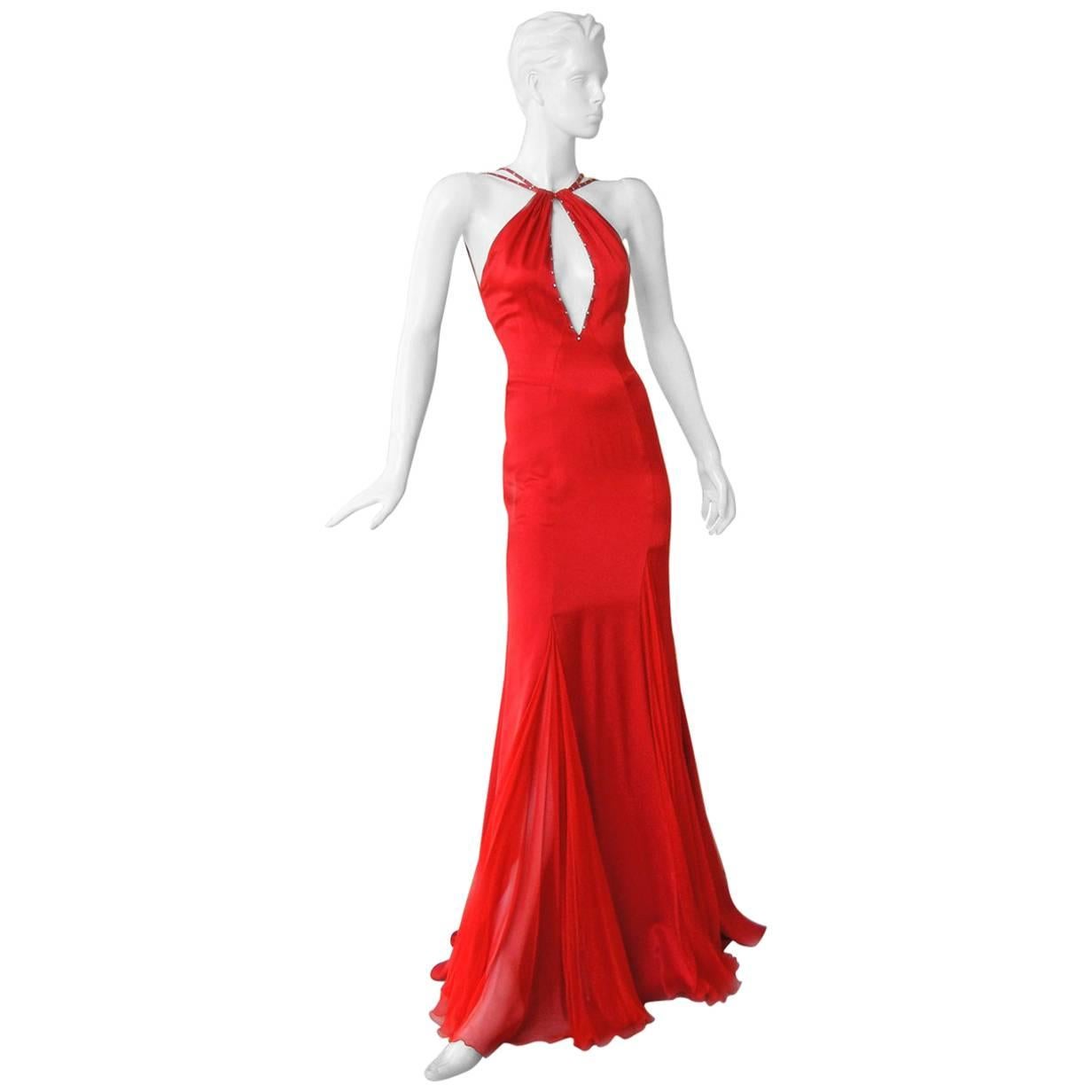 Versace Red Silk Bias Gown worn on the Red Carpet in Cannes