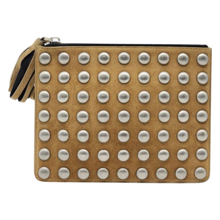 Giuseppe Zanotti Studded Clutch Bag Suede in Brown For Sale