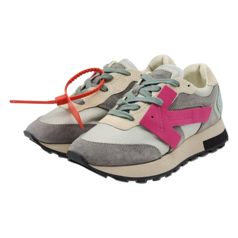 Off-White Women’s HG Runner Mixed-Media Suede Sneakers ‘Grey Fuchsia’ For Sale
