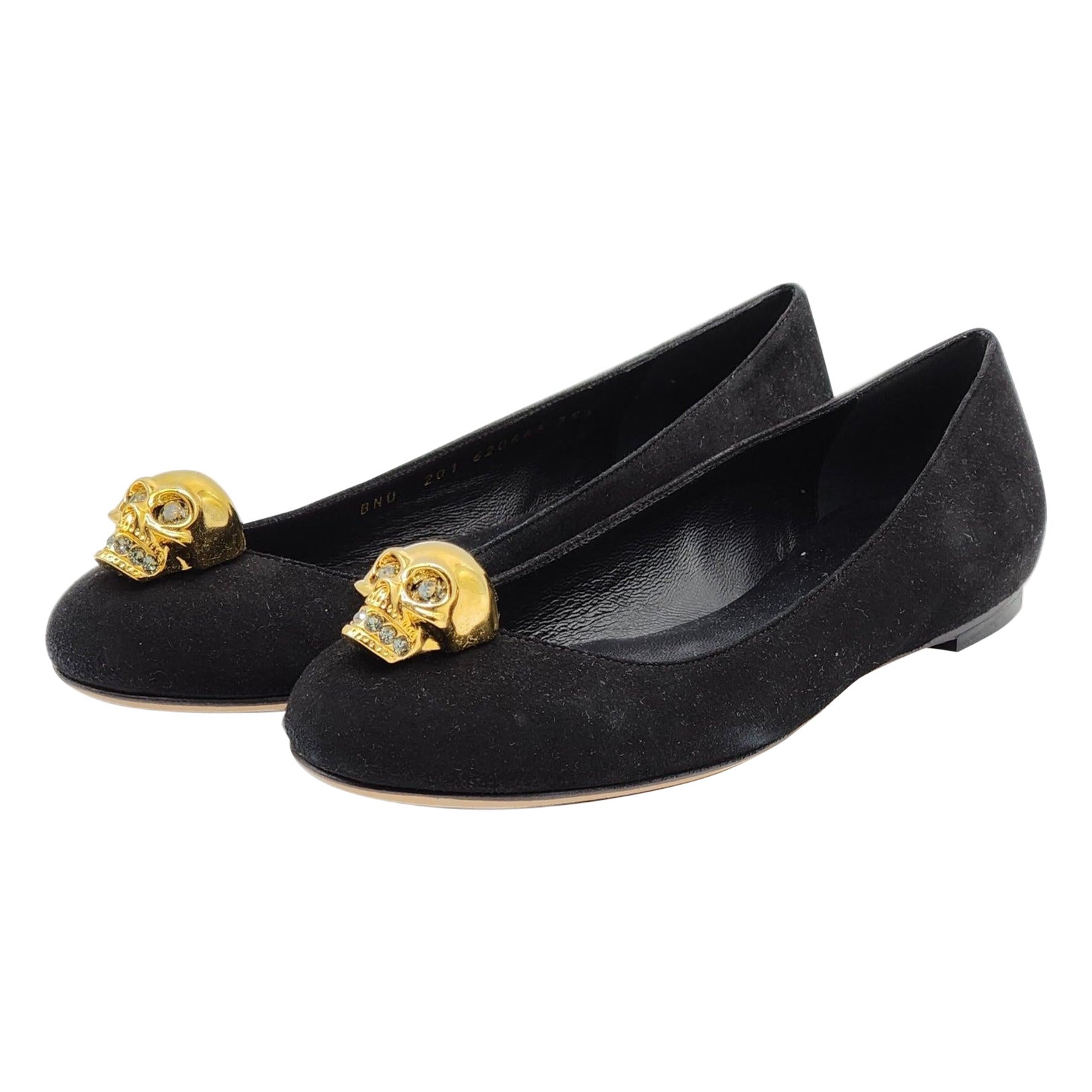 Alexander McQueen Skull Ballerinas Black Velvet in Black For Sale