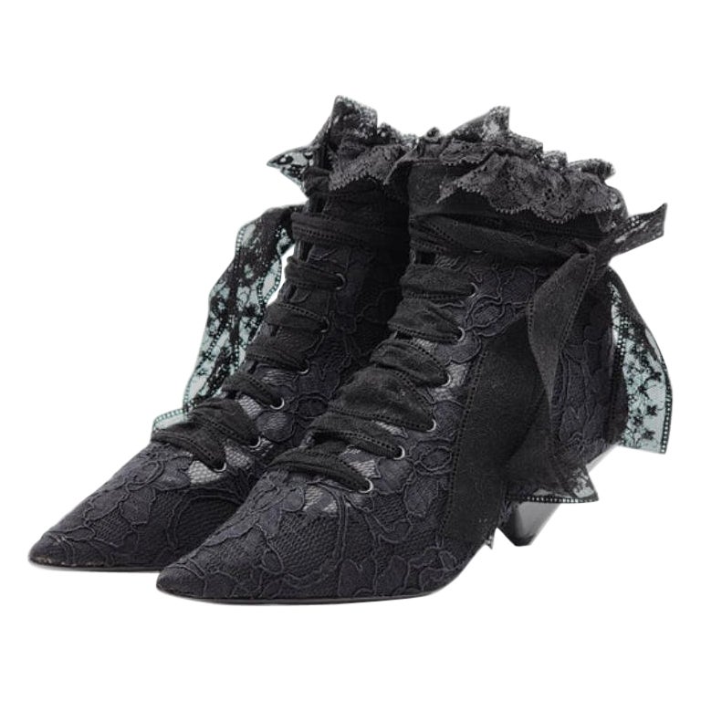Saint Laurent Paris Blaze Lace Leather Ankle Boots For Sale
