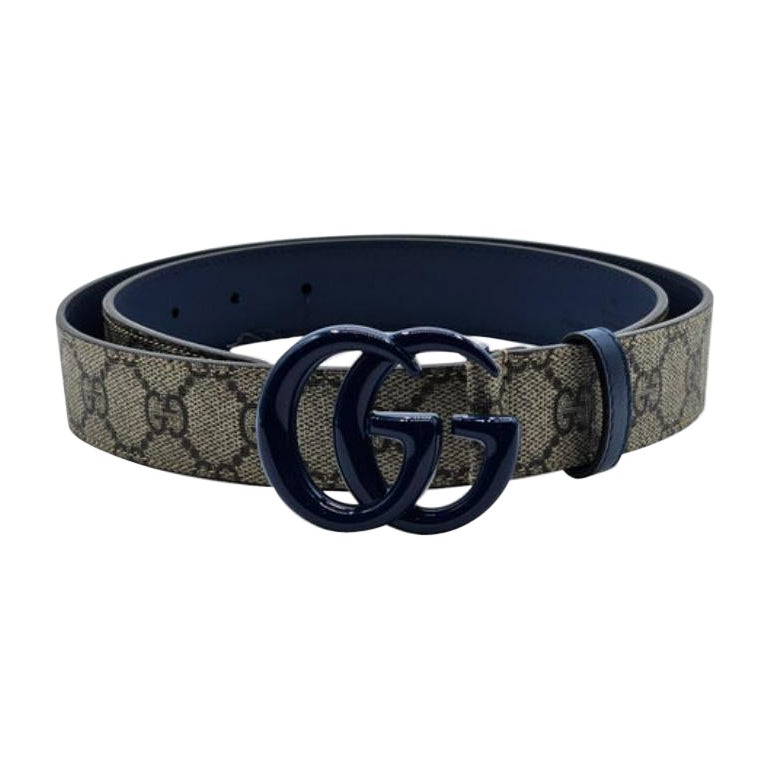 Gucci GG Supreme Thin Brown Blue Belt For Sale