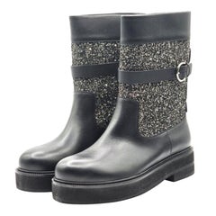 Salvatore Ferragamo Paris Embellished Moto Boots Leather in Black