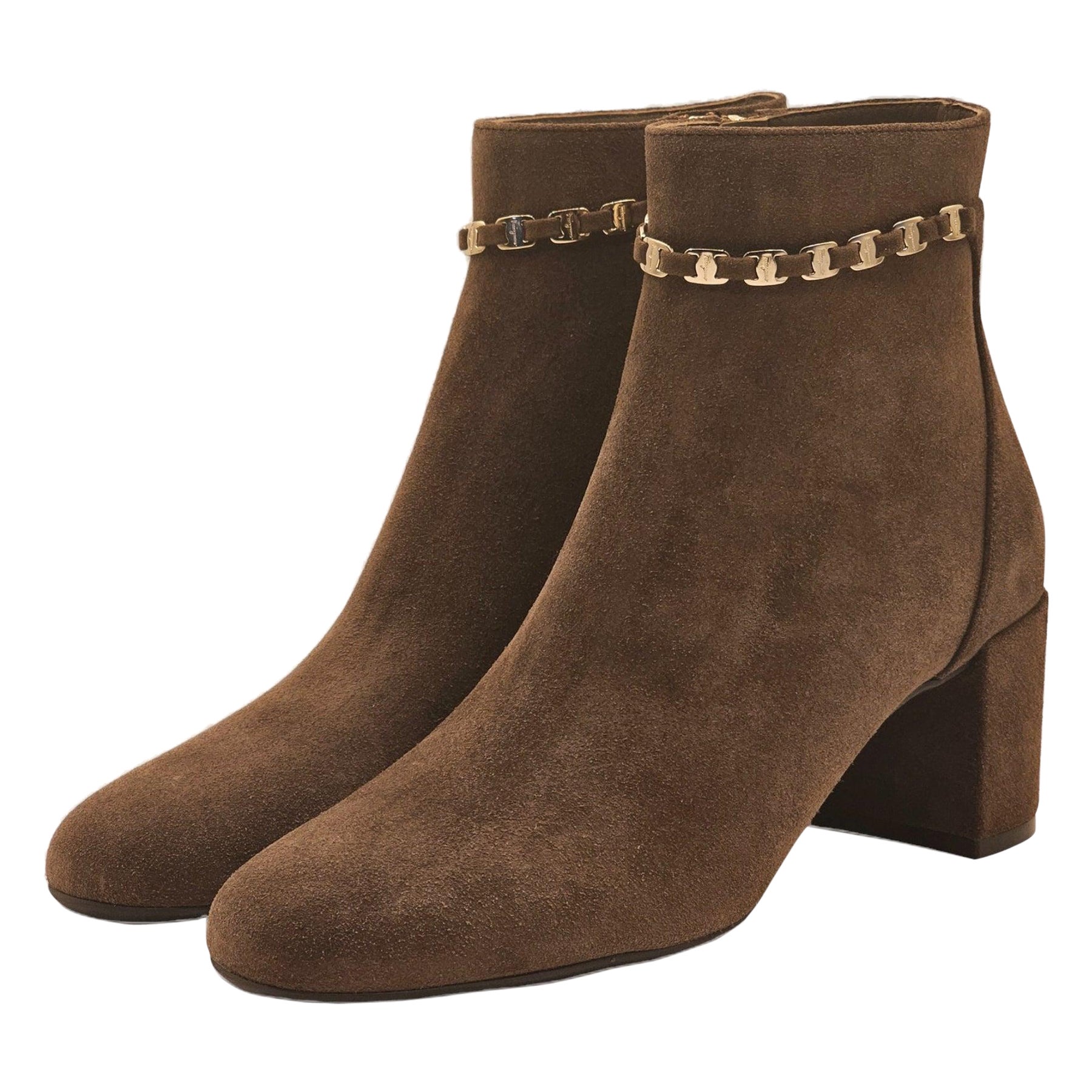Salvatore Ferragamo Ghila Ankle Boots Suede in Brown For Sale