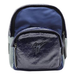 Mochila Giuseppe Zanotti Logo - Nylon, Piel, Ante en Azul
