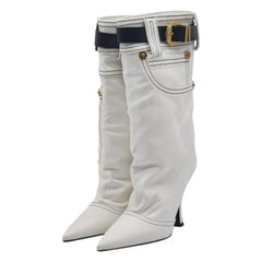 Versace Denim Cowboy Boots White