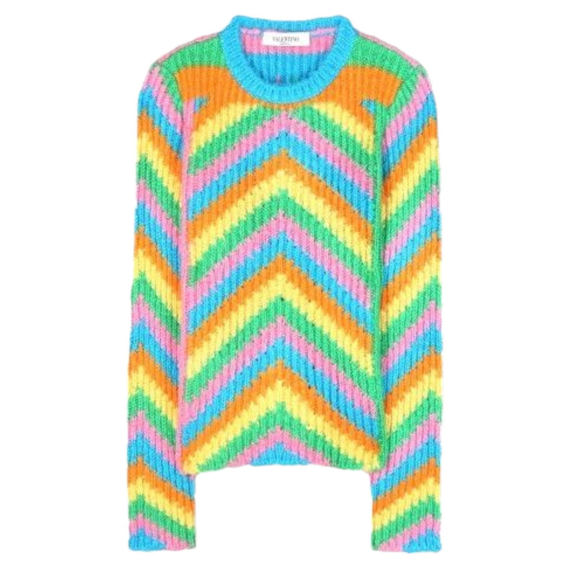 Valentino 1973 - Pull psychédélique à chevrons arc-en-ciel multicolore