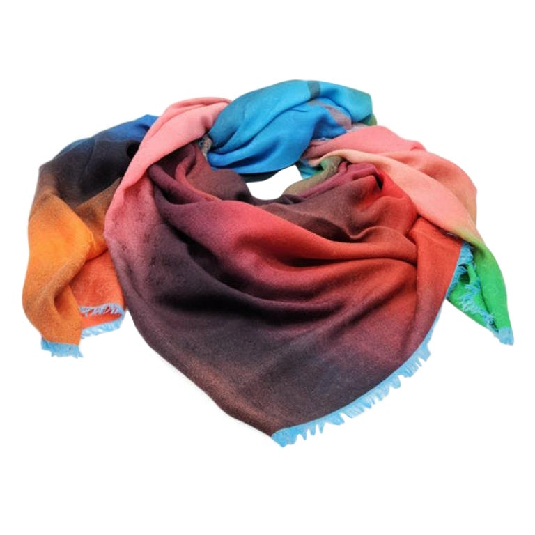 Louis Vuitton LV Logo Silk/Wool/Cashmere Oversized Scarf Multicolor For Sale