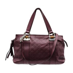 Gucci Guccissima Medium Bamboo Bar Shoulder Bag in Burgundy