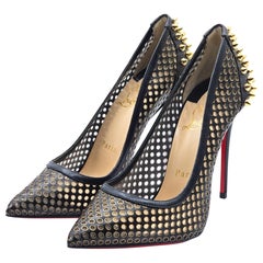 Christian Louboutin Guni Spiked Pumps Perforated Fishnet in Black