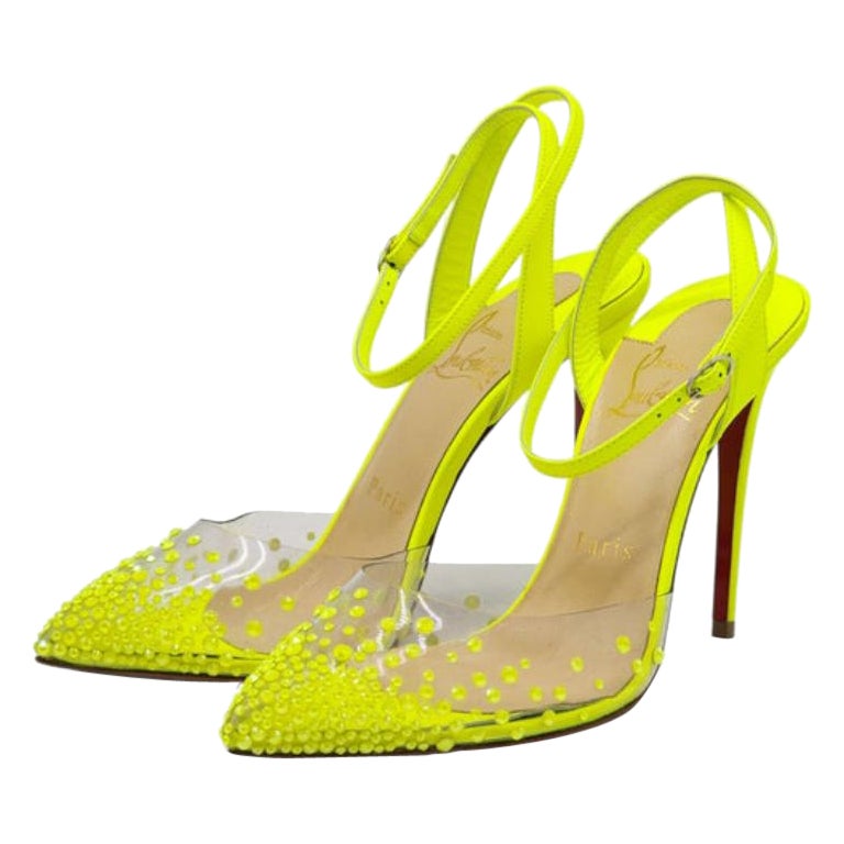 Christian Louboutin Spikaqueen Crystal Pumps Leather in Yellow For Sale