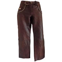 Moschino Brown Leather Pants 9