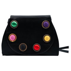Paloma Picasso Schwarze Satin-Cabochon-Tasche aus bunter Seide
