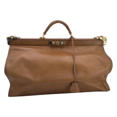 Fendi Vintage Tan Camel Leather Doctor Bag Duffle Travel Bag Handbag