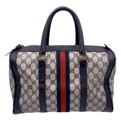 Gucci Vintage Blue Monogram Canvas and Leather Web Boston Bag