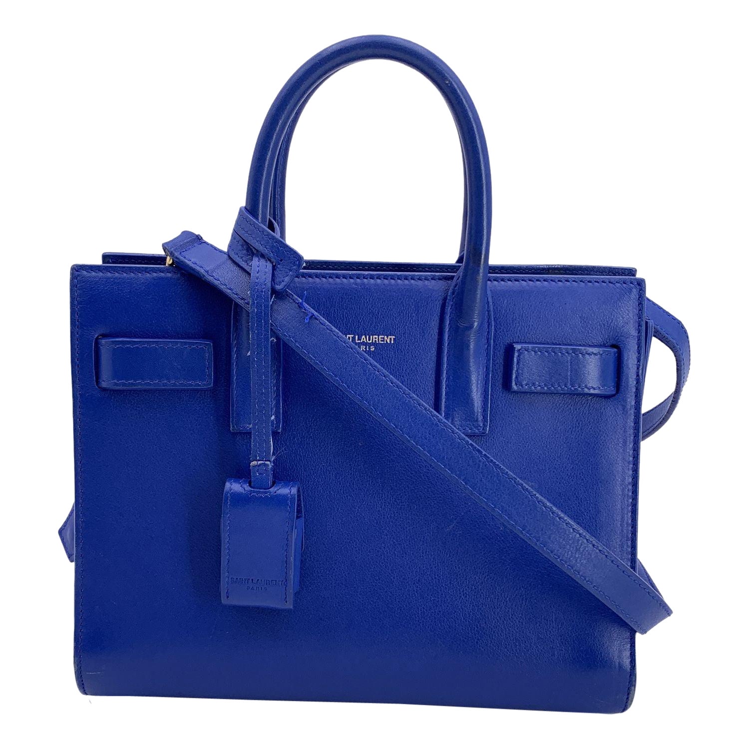 Saint Laurent Blue Leather Sac De Jour Nano Tote Bag with Strap