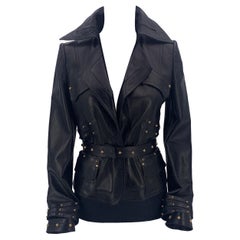 Gucci Vintage Tom Ford Era Black Leather Studded Jacket Size 40 IT