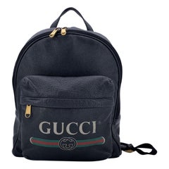 Gucci Black Leather Classic Logo Print Backpack Shoulder Bag