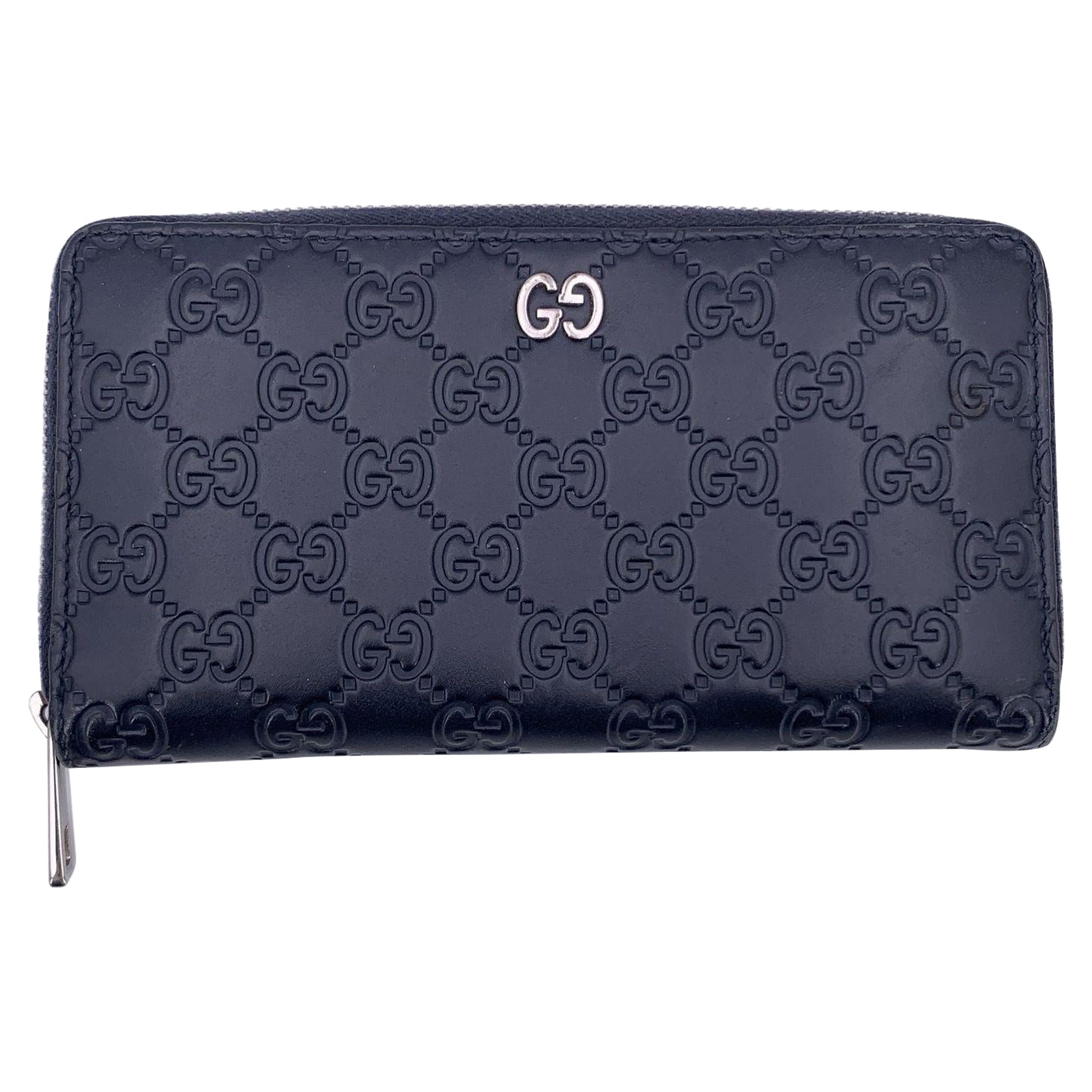 Gucci Blue Guccissima Leather Continental Zip Wallet Coin Purse For Sale