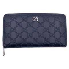 Used Gucci Blue Guccissima Leather Continental Zip Wallet Coin Purse