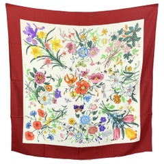 Gucci Vintage Bourgogne Floral Silk Scarf Flora 1966 Accornero