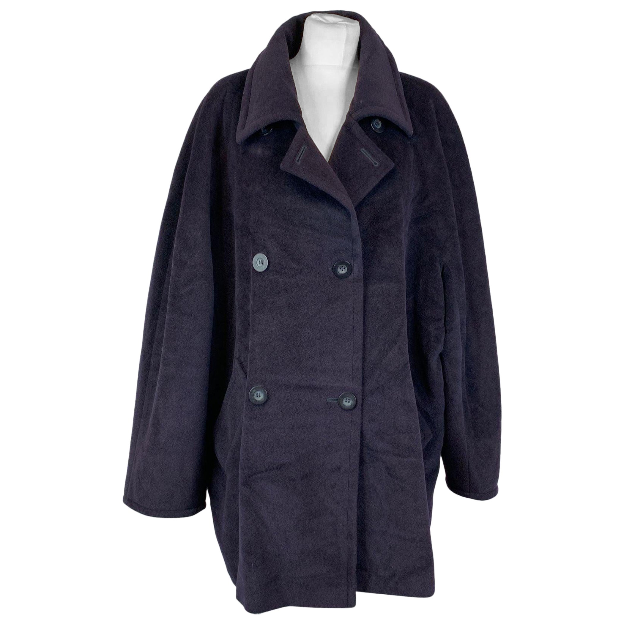 Max Mara Vintage Navy Blue Wool Double Breasted Coat Size 48 IT For Sale