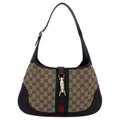 Gucci Beige Brown Monogram Canvas and Leather Jackie 1961 Hobo Bag