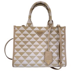 Prada Beige and Beige Canvas Symbole Small Tote Bag Handbag