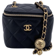 Chanel Black Quilted Leather Mini Vanity Case Crossbody Bag
