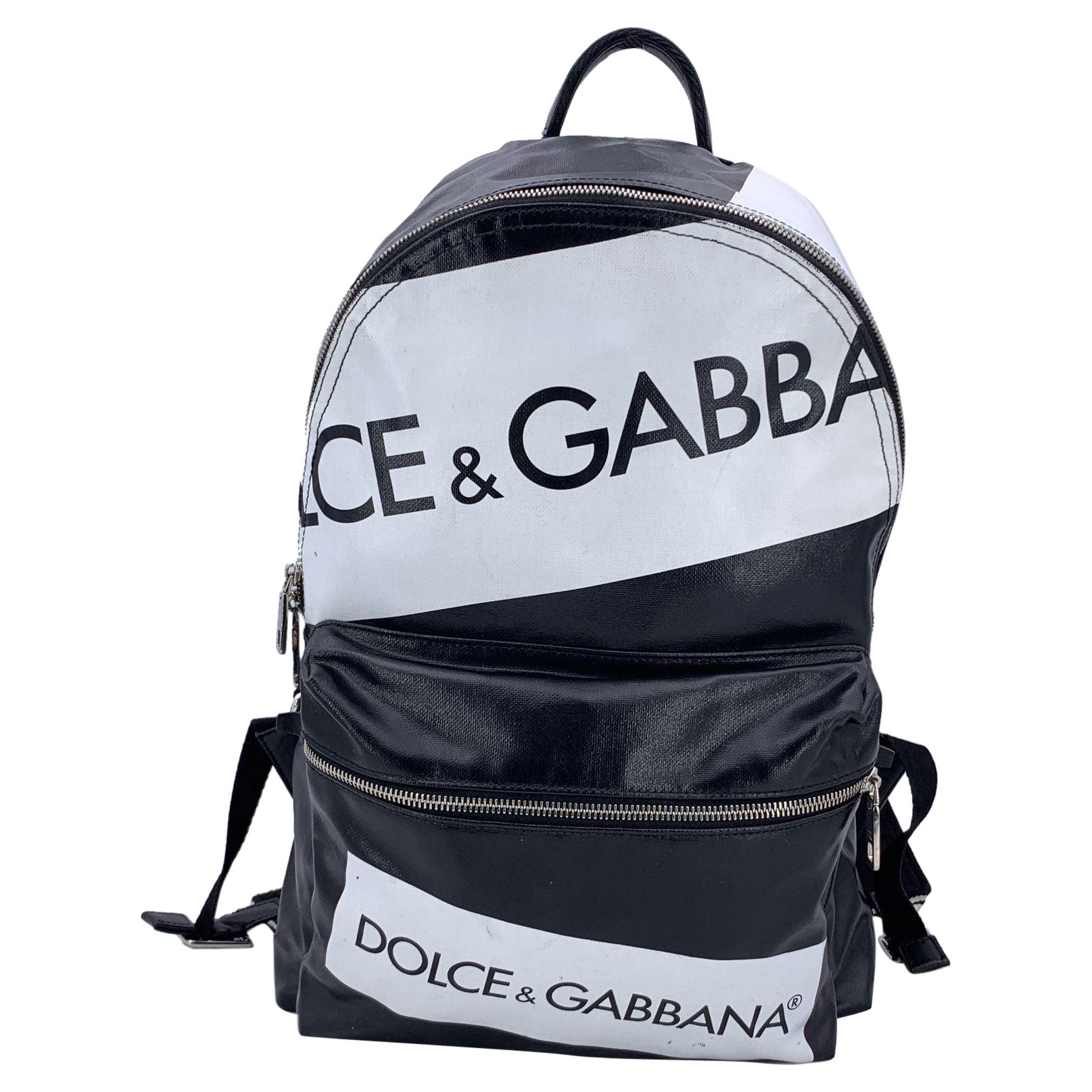Dolce & Gabbana Black Canvas Vulcano Logo Backpack Shoulder Bag For Sale