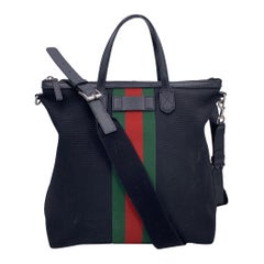 Gucci Black Monogram Canvas Web Strap Vertical Techno Tote Bag