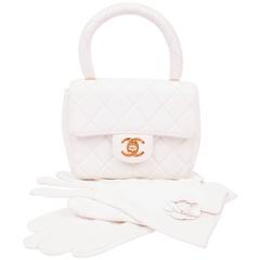  Chanel Micro Mini Kelly Flap Bag Vintage - off-white +leather gloves 