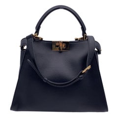 Fendi Black Leather Peekaboo Essentially Mini Top Handle Satchel Bag