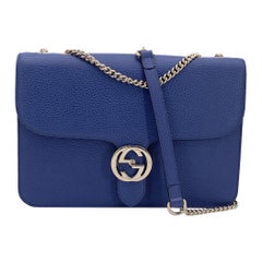 Gucci Blue Leather Dollar GG Interlocking Crossbody Shoulder Bag